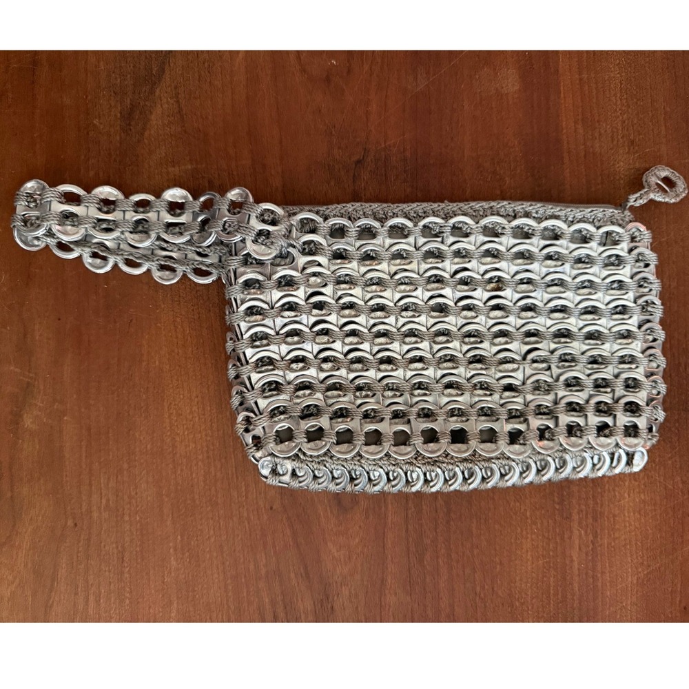 Y2K Silver Soda Tab Crochet Wristlet Bag Handmade Brazil Upcycled